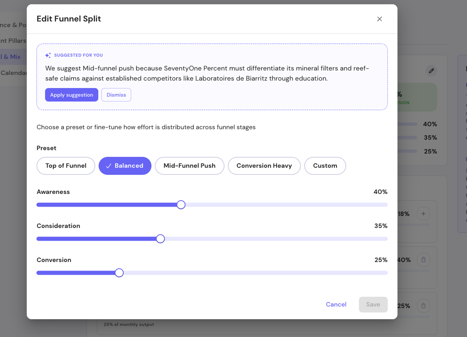 Funnel split suggestions on first load