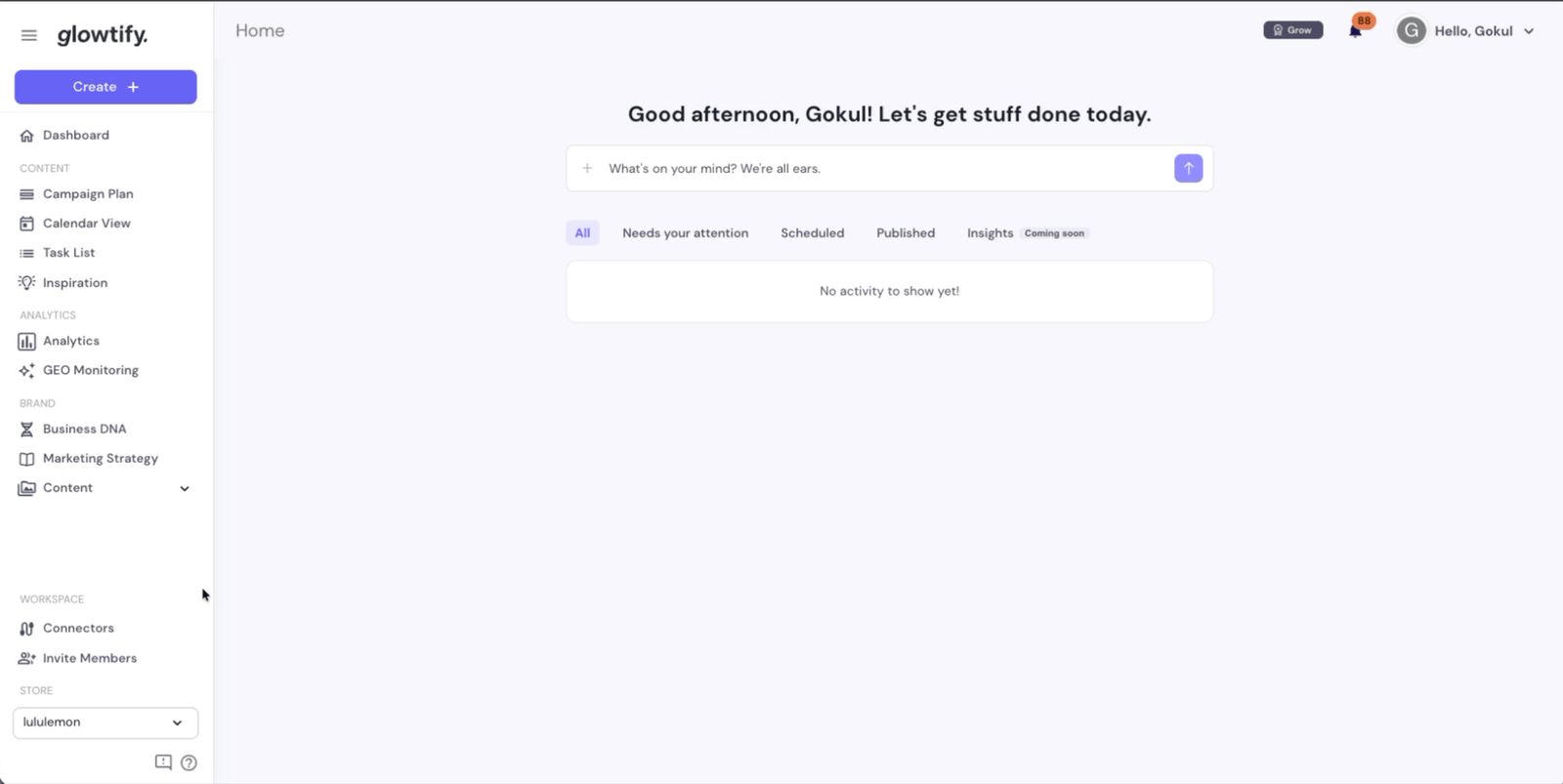 Section-based Business DNA route and multi-CTA stream fed into the chat