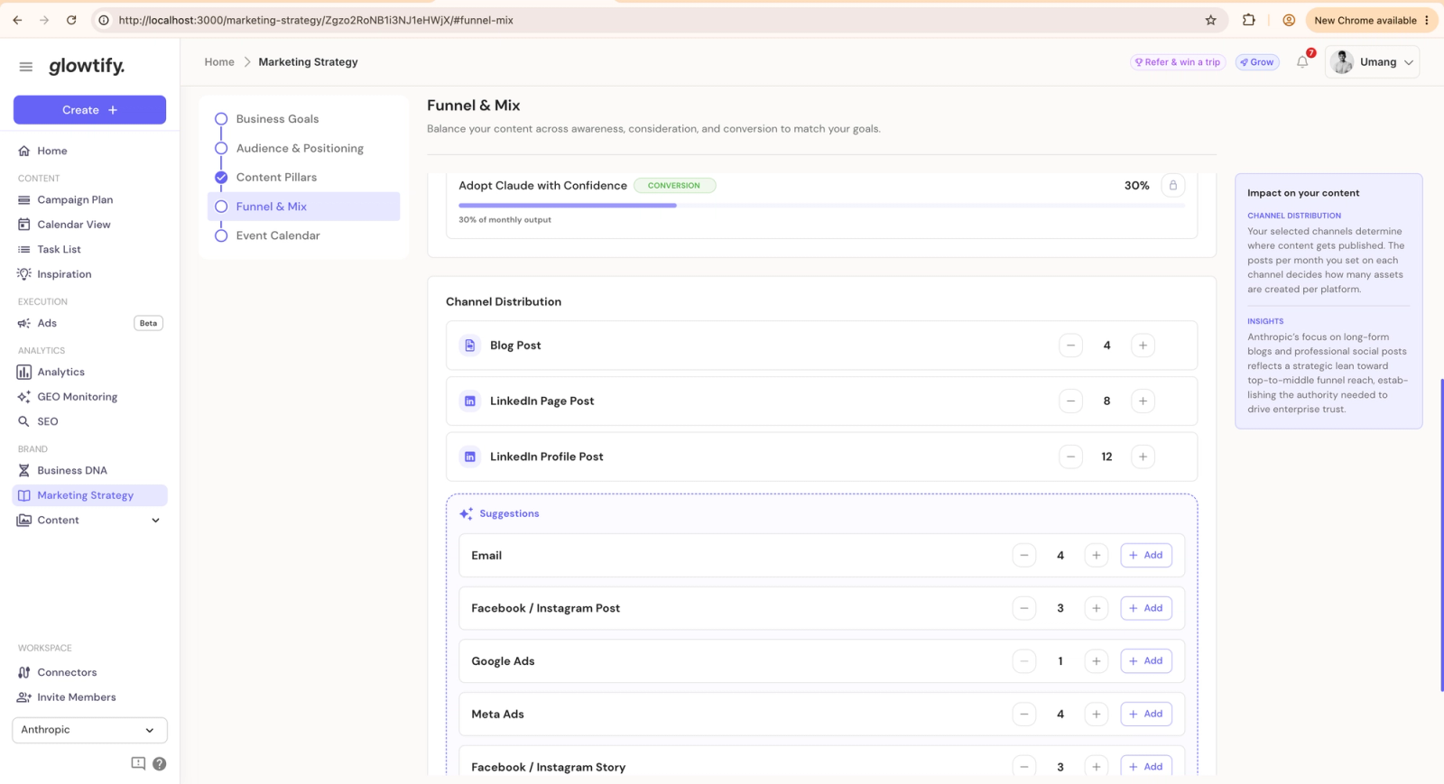 Set a different monthly publishing rhythm for each campaign channel.