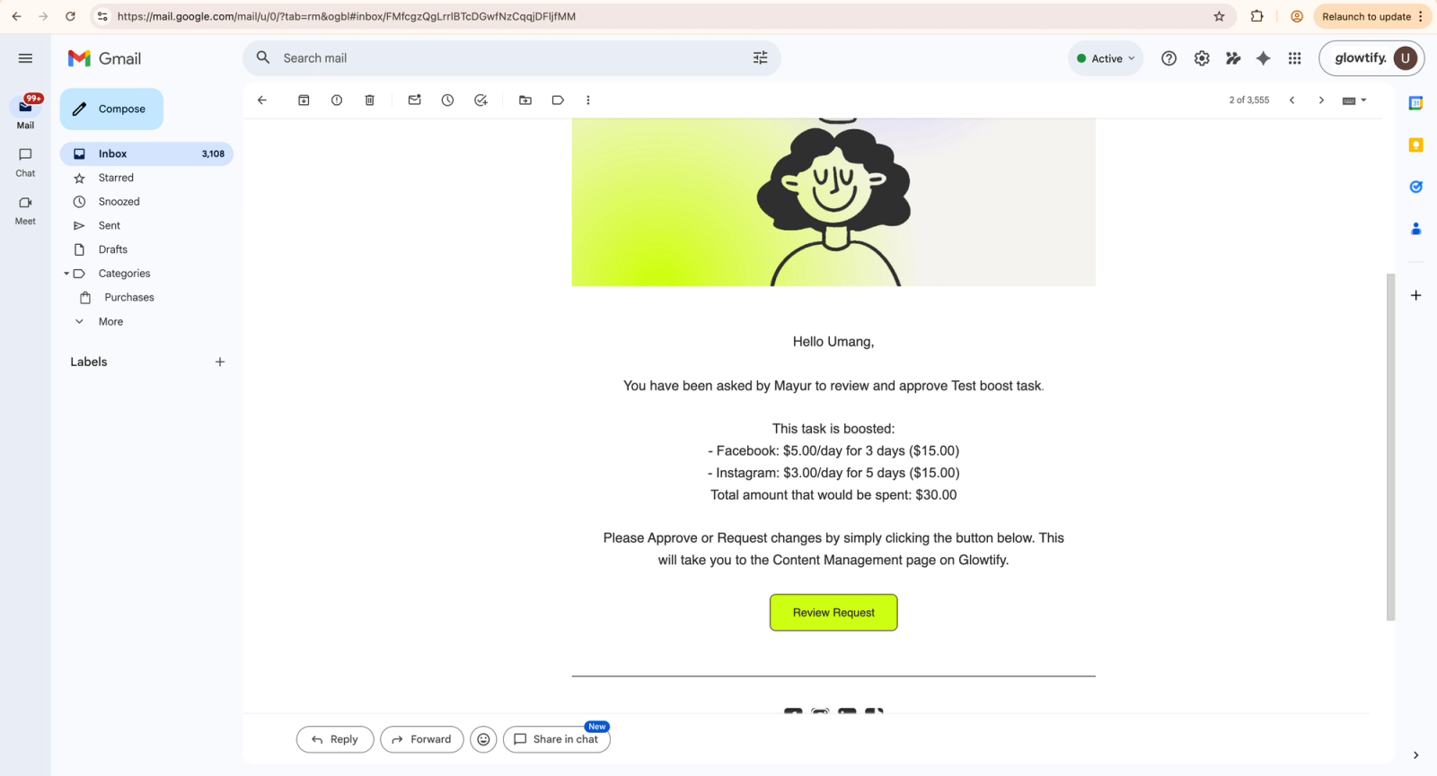 In-app version of the review-request notification with totals