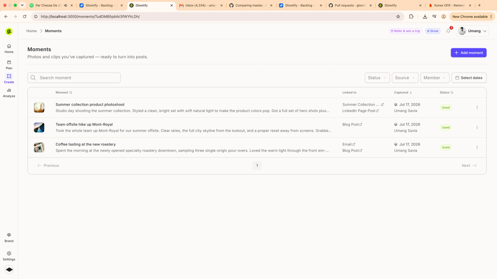 Moments is live for every store in the desktop workspace.