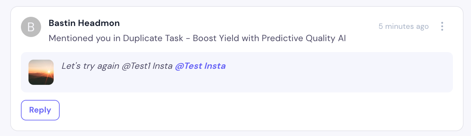 Mention card with task thumbnail
