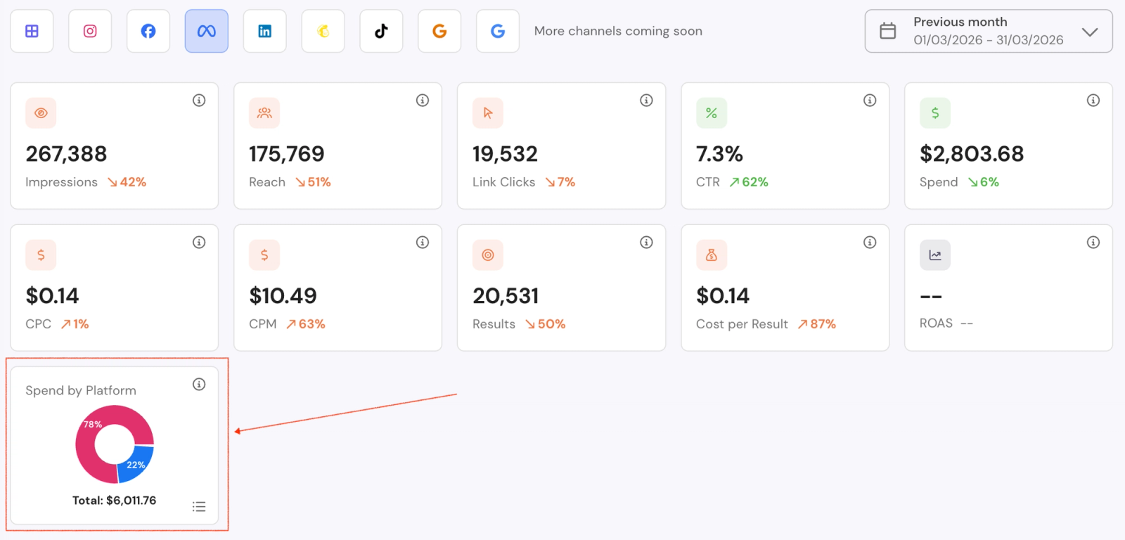 Meta Ads spend chart detail