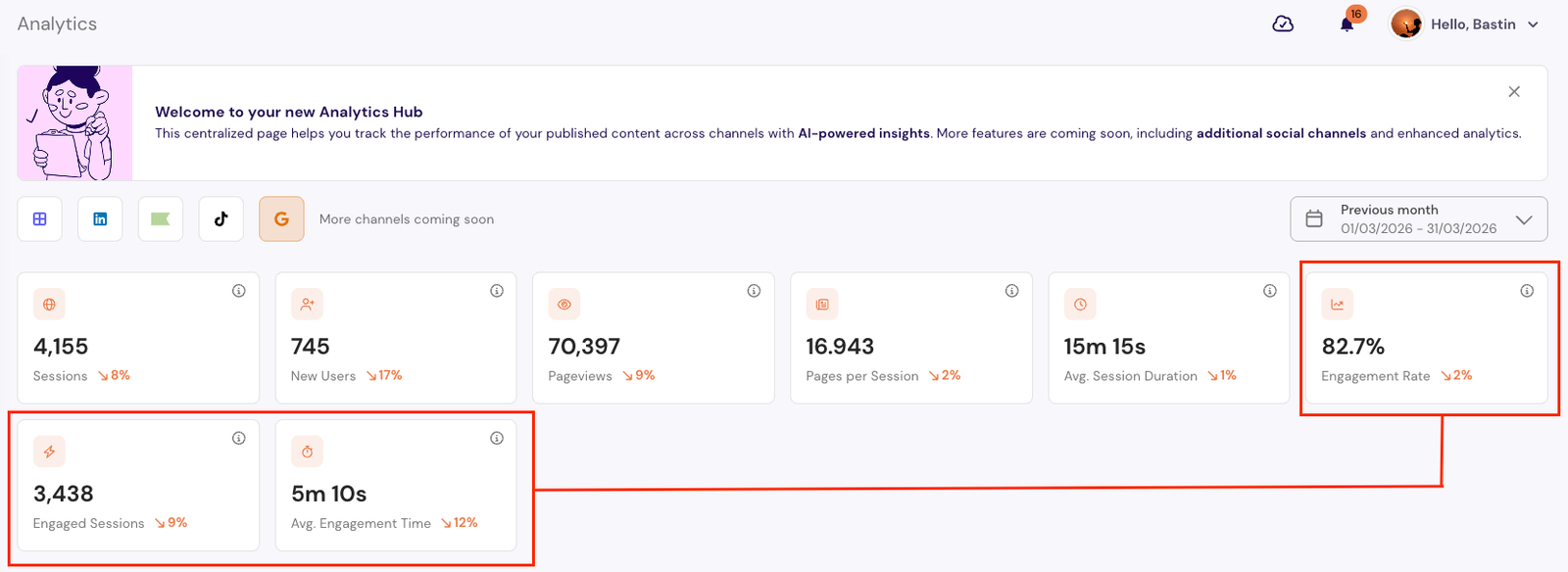 GA engagement metrics in the analytics view