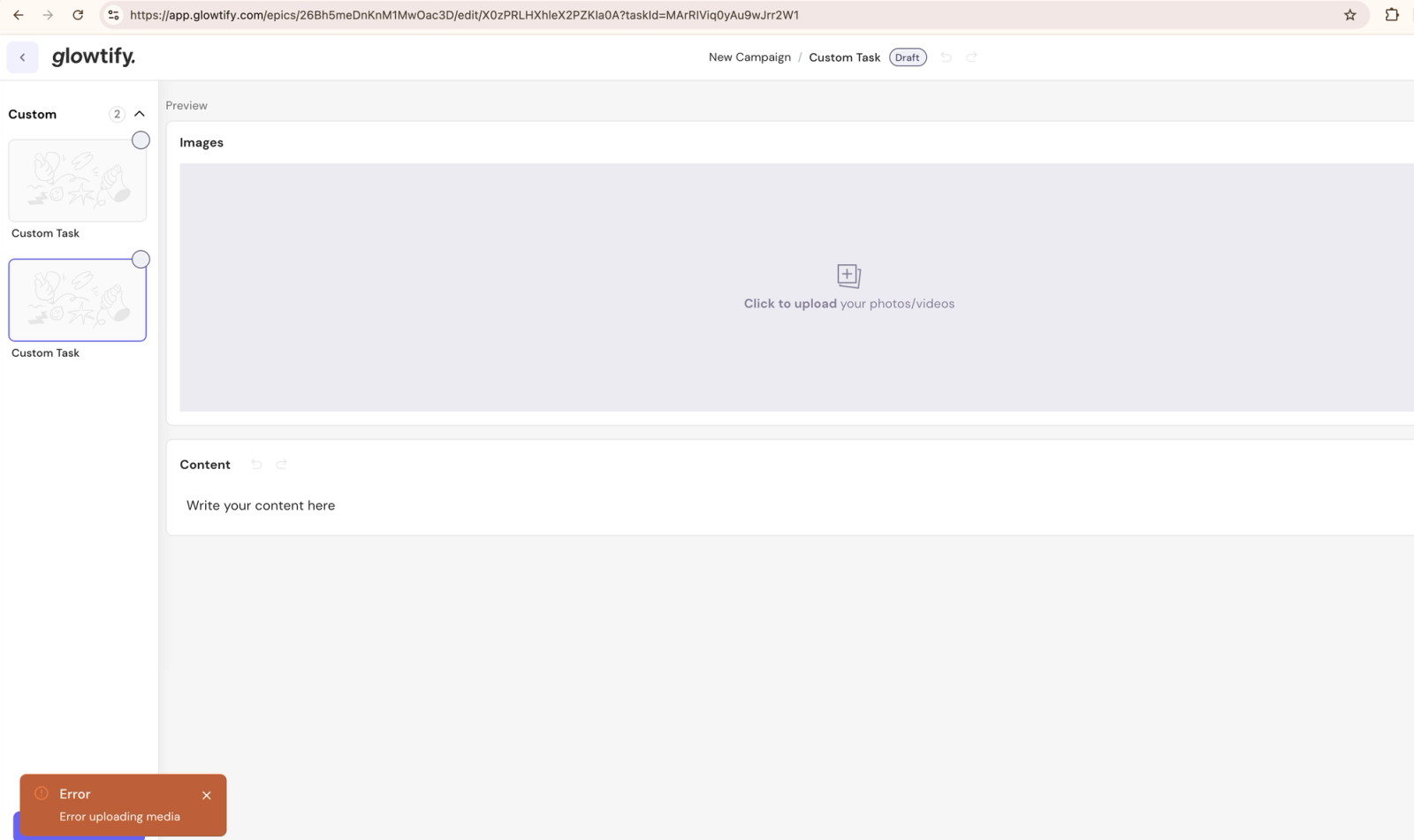 Custom task image display path fix — before