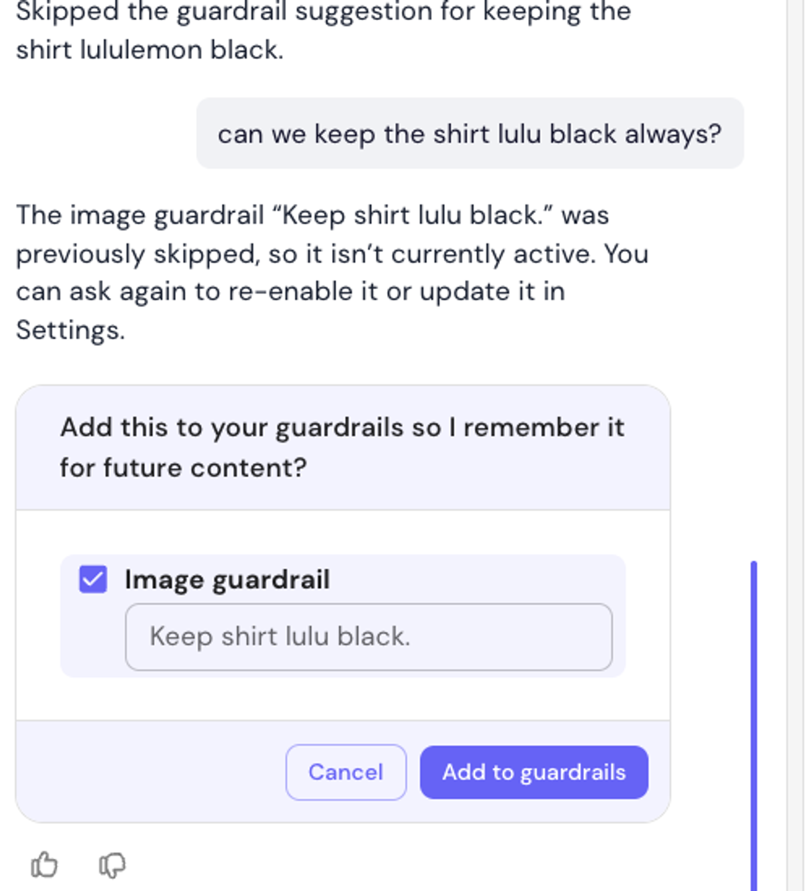 CTA links on the add-guardrails response — review and edit before applying