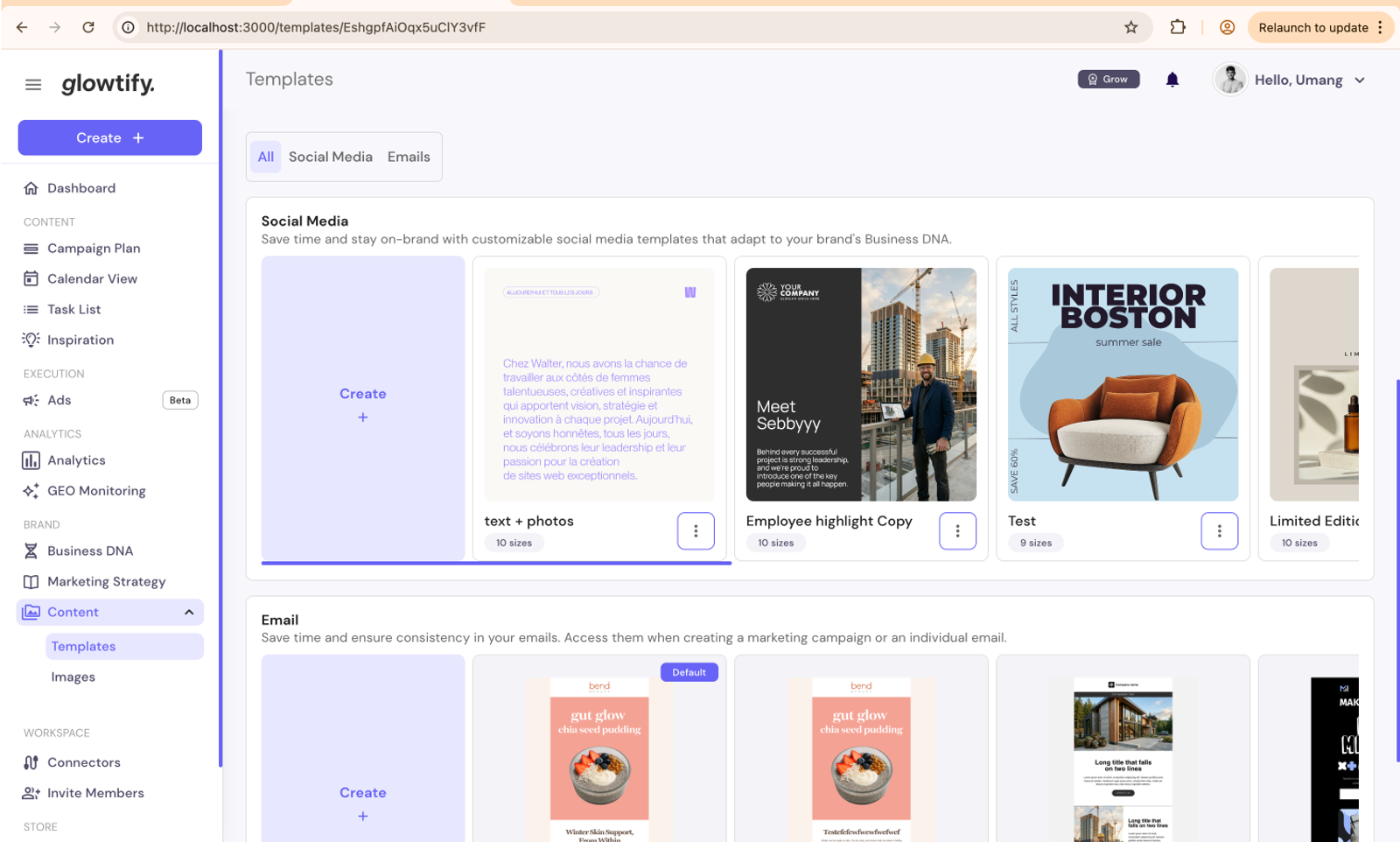 Social-media template card with a single, larger preview