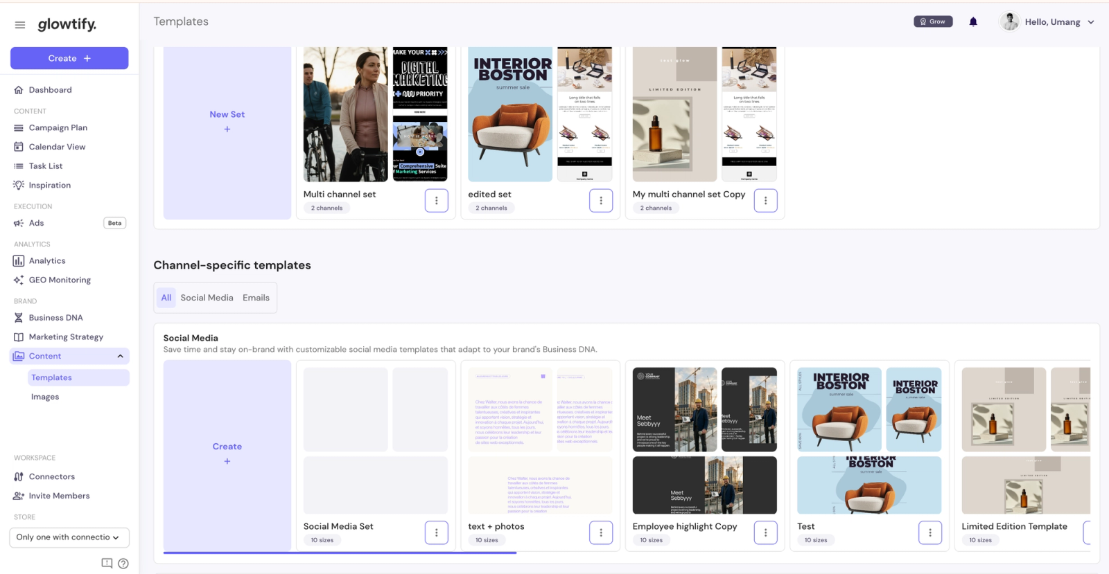 Set card now labeled by channels (e.g. Instagram, LinkedIn) rather than aspect-ratio sizes
