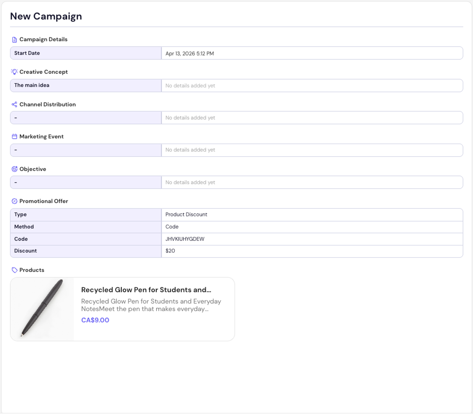 Discount amount now shows in the campaign brief