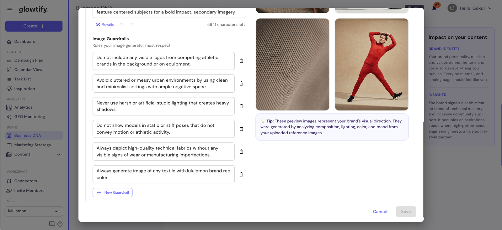 Suggested image guardrails the user can review and edit