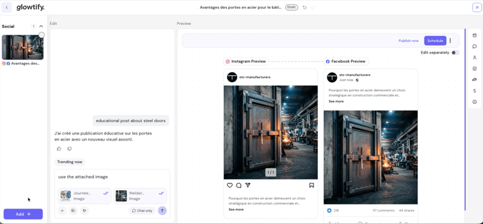 Task chat passes a reference image through as-is, with a picker when more than one fits