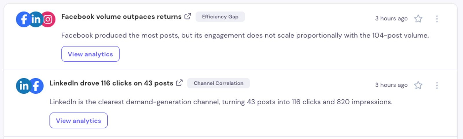 Insight card detail with category chip and View analytics deep-link