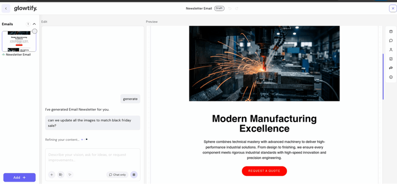 Refining email images directly from the main chat