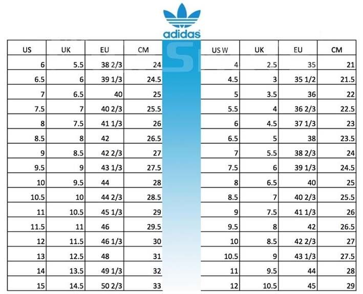 Adidas størrelsestabell