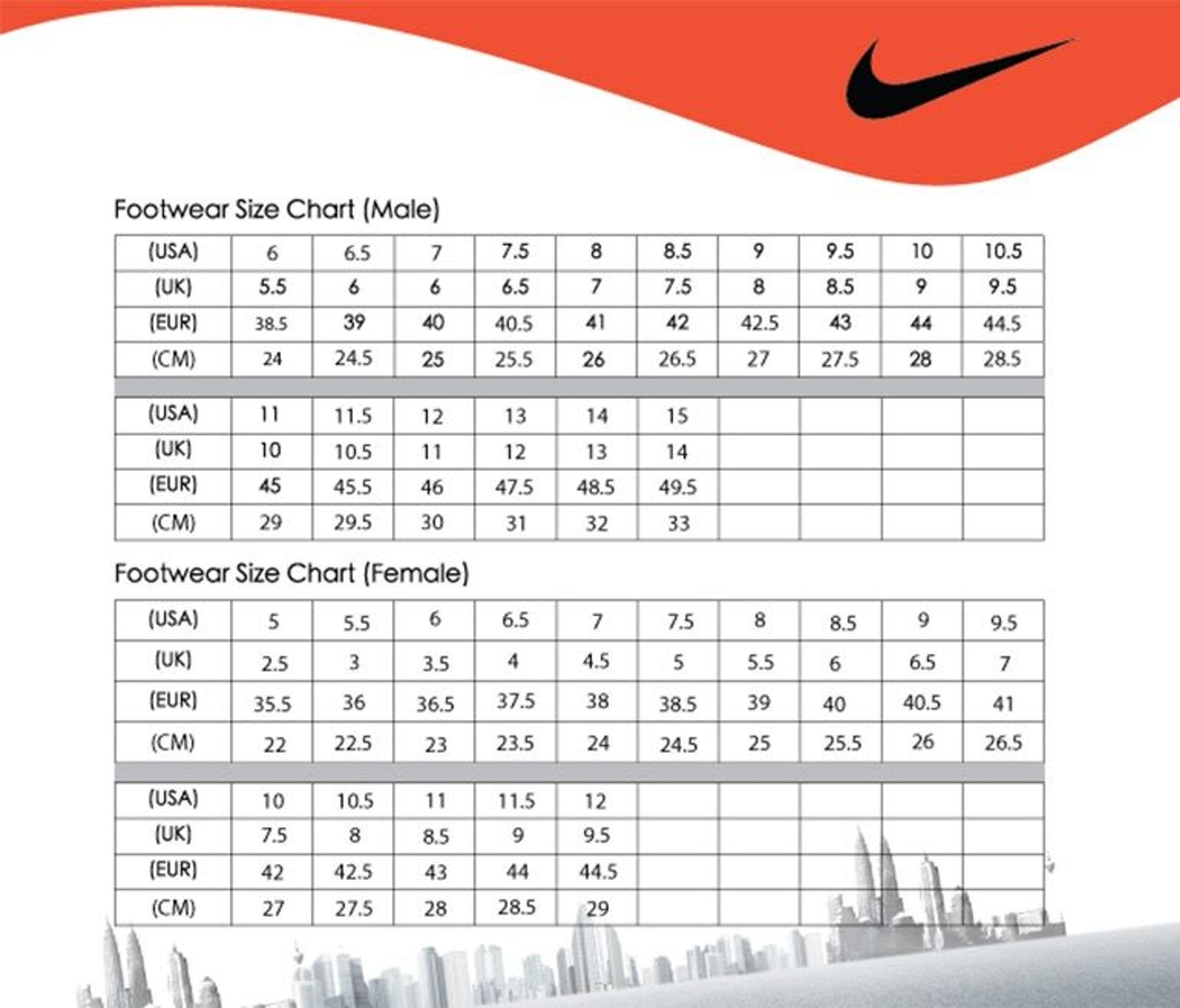 Nike størrelsesguide