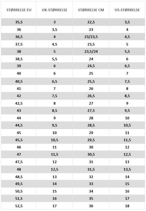 Nike Unisex størrelsesguide