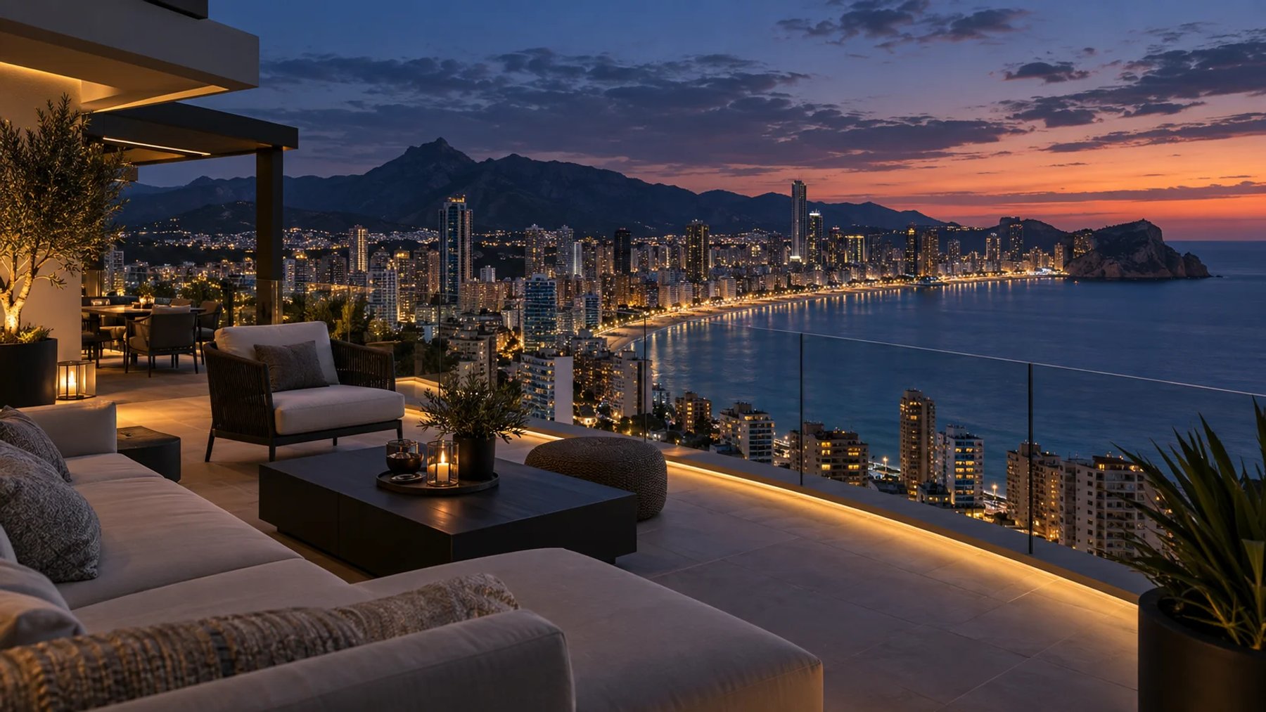 Night terrace overlooking Benidorm Bay