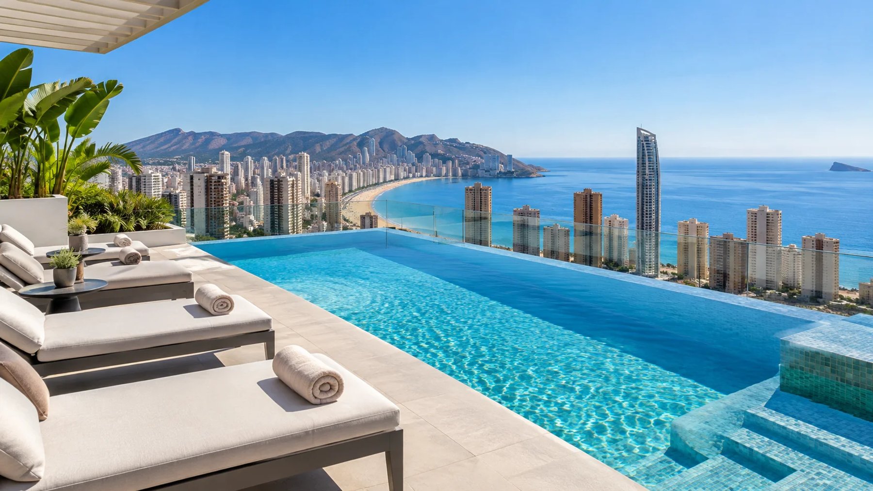 Infinity pool overlooking the city and sea