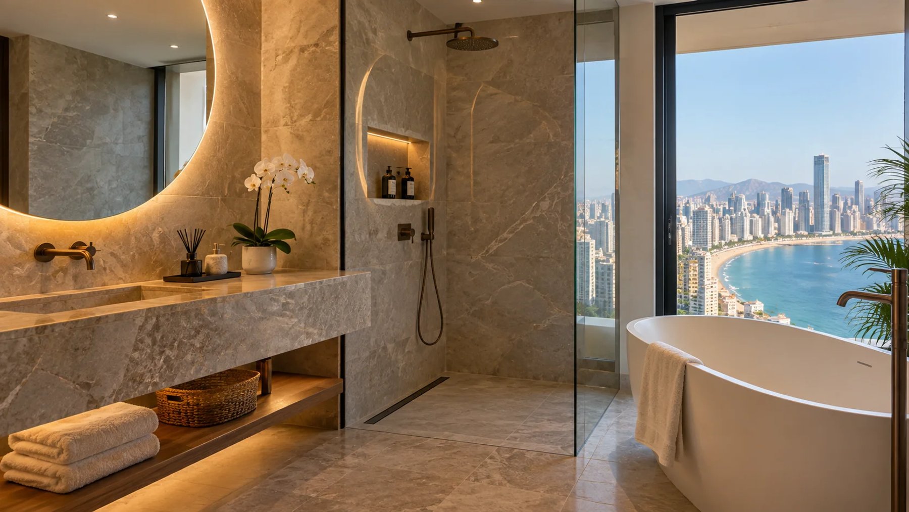 Modern bathroom with natural stone finishes