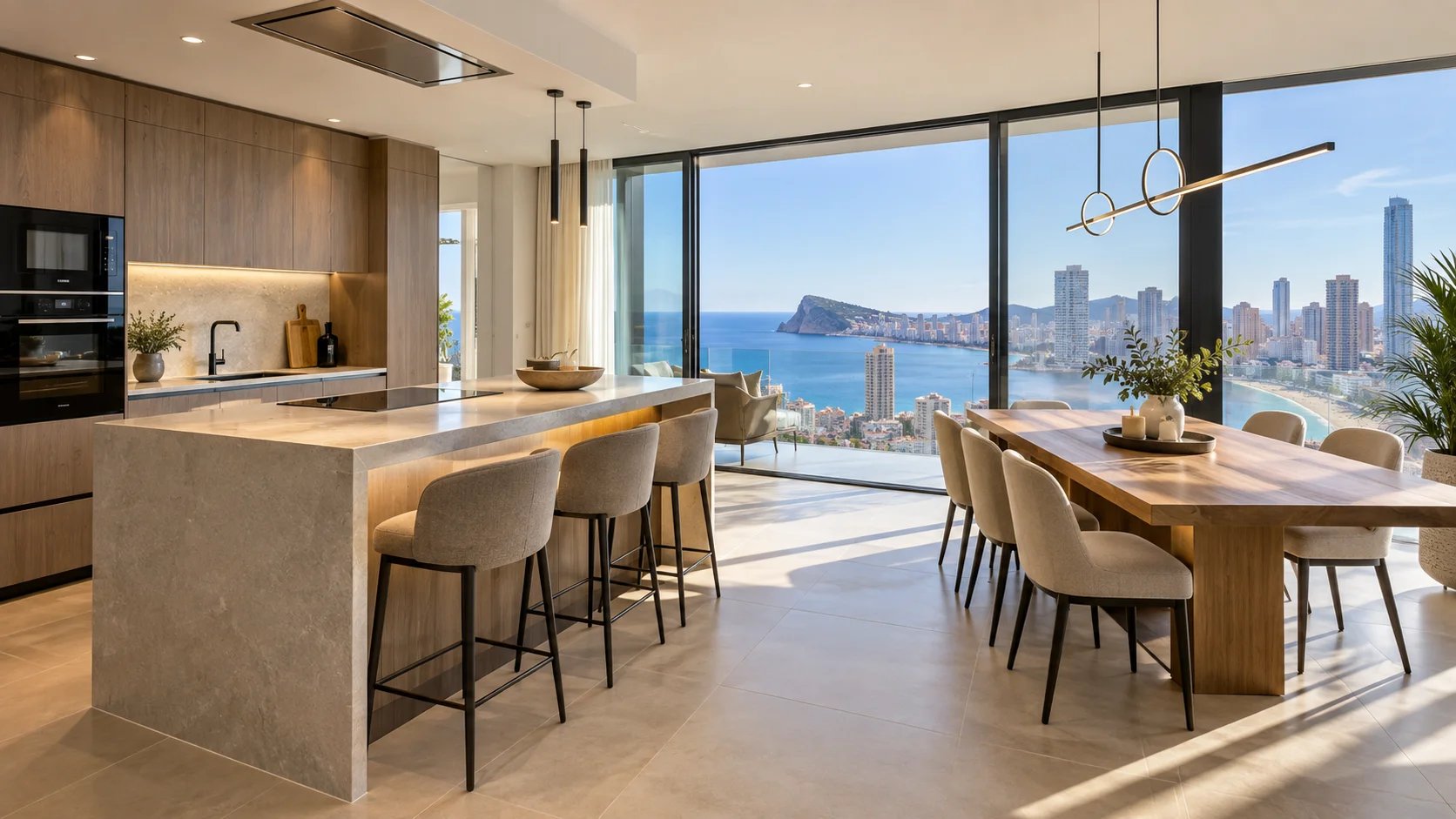 Open-plan kitchen and dining area