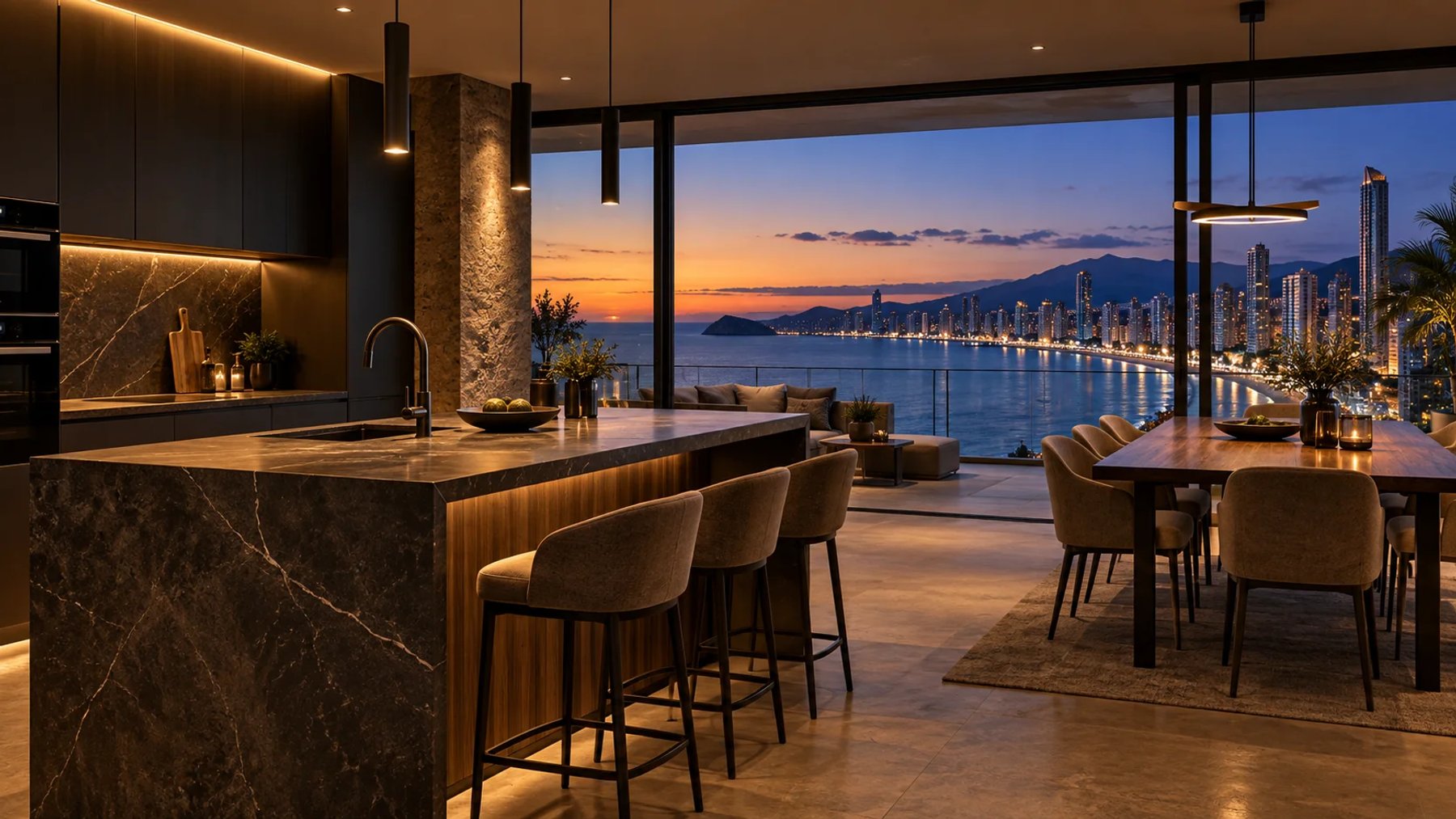 ARK Benidorm interior with evening skyline views