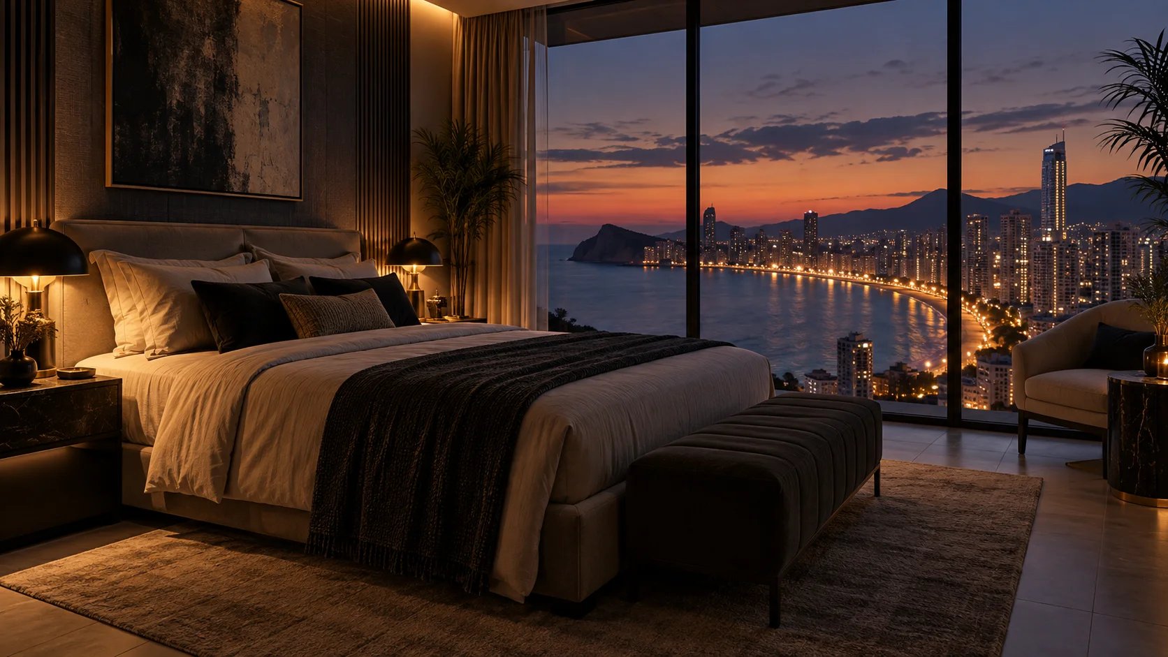 Main bedroom overlooking Benidorm Bay
