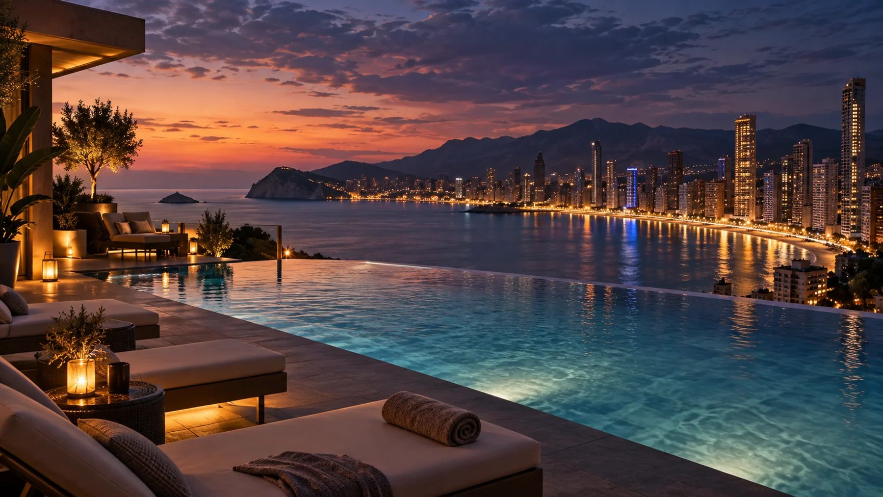 Infinity pool at twilight