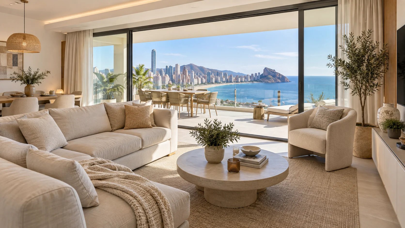Living room with panoramic Benidorm views