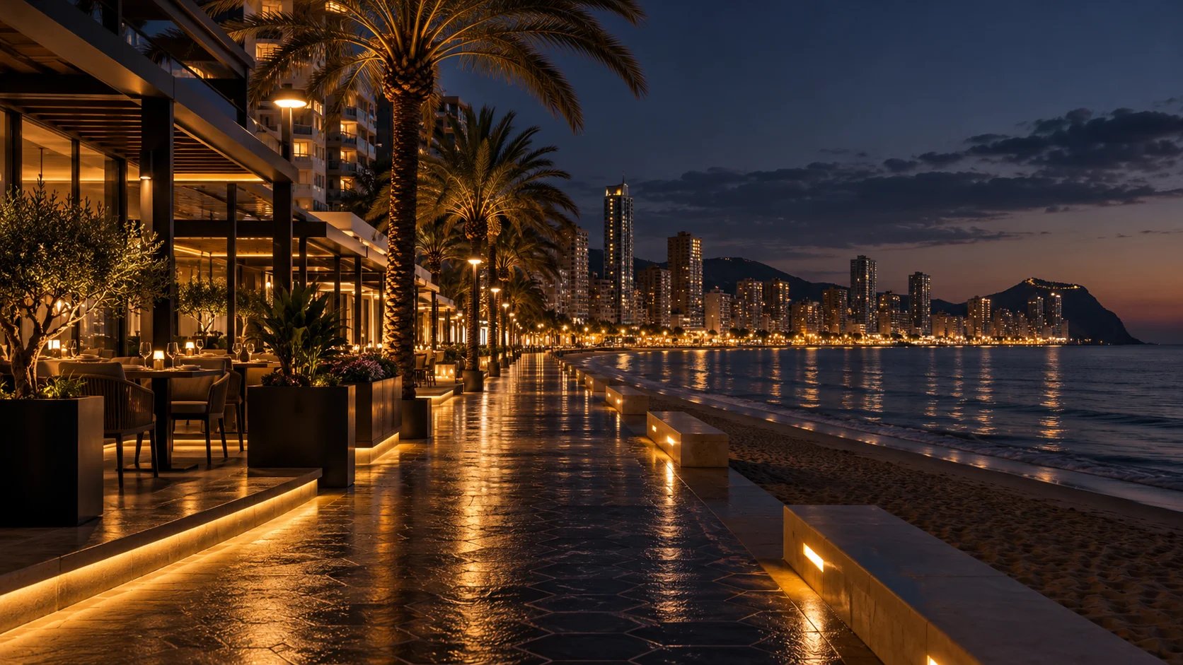 Benidorm promenade at night