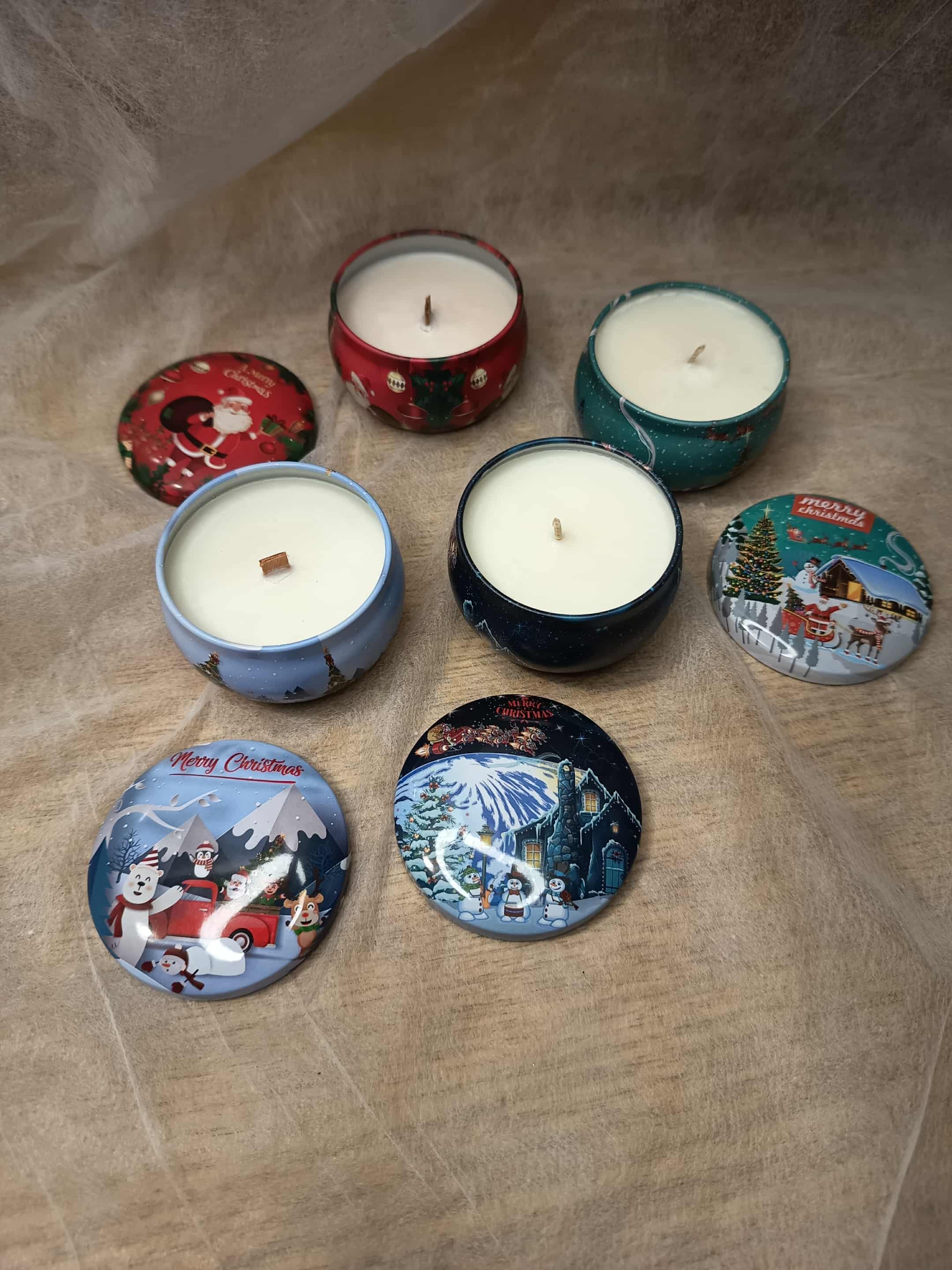 Image of Χριστουγεννιάτικη συλλογή  αρωματικών κεριών σε μεταλικό βαζάκι με καπάκι