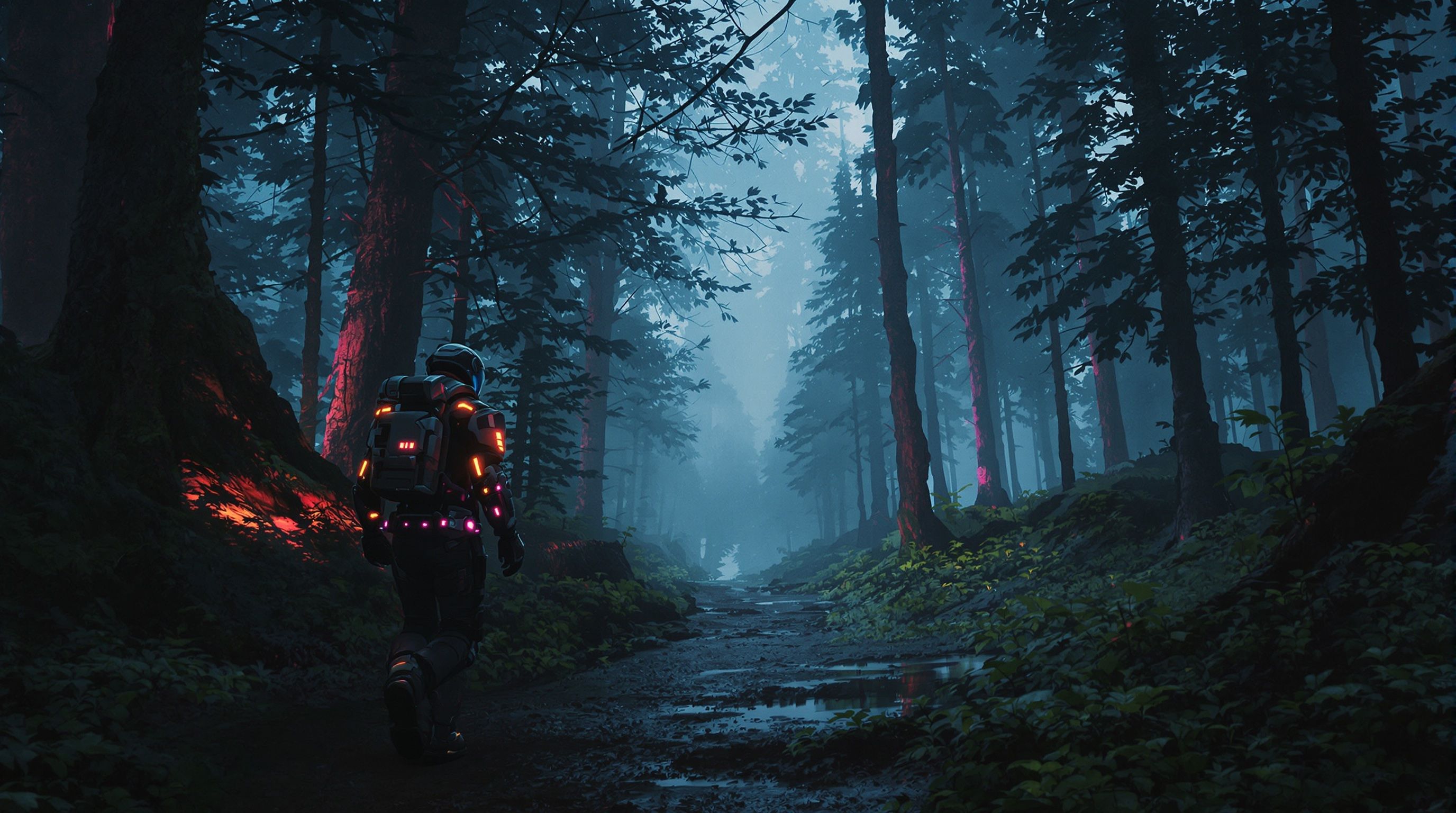Human explorer in forest