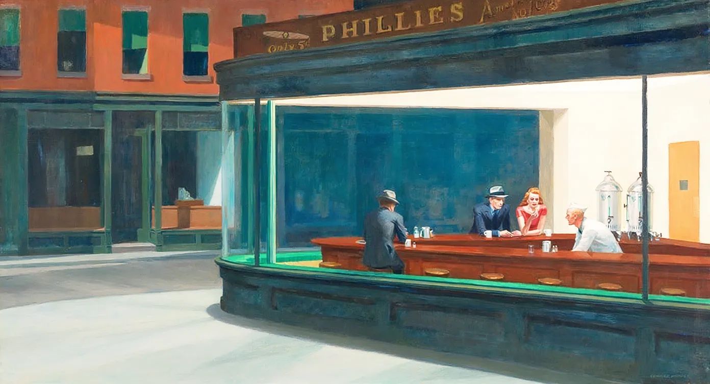Output image: Street scene changed to daytime, original painting style maintained