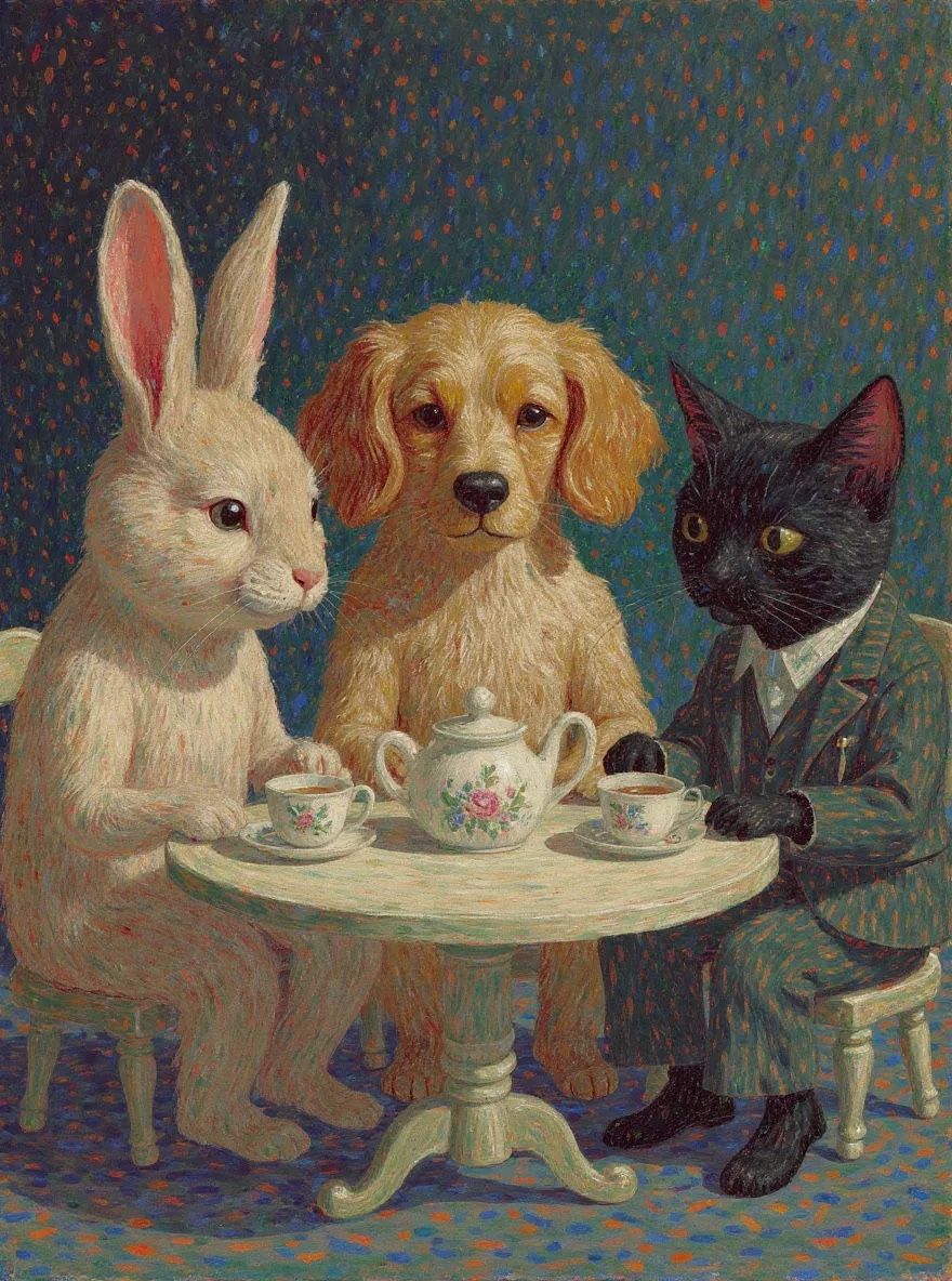 Output image using style from reference 2: Tea party