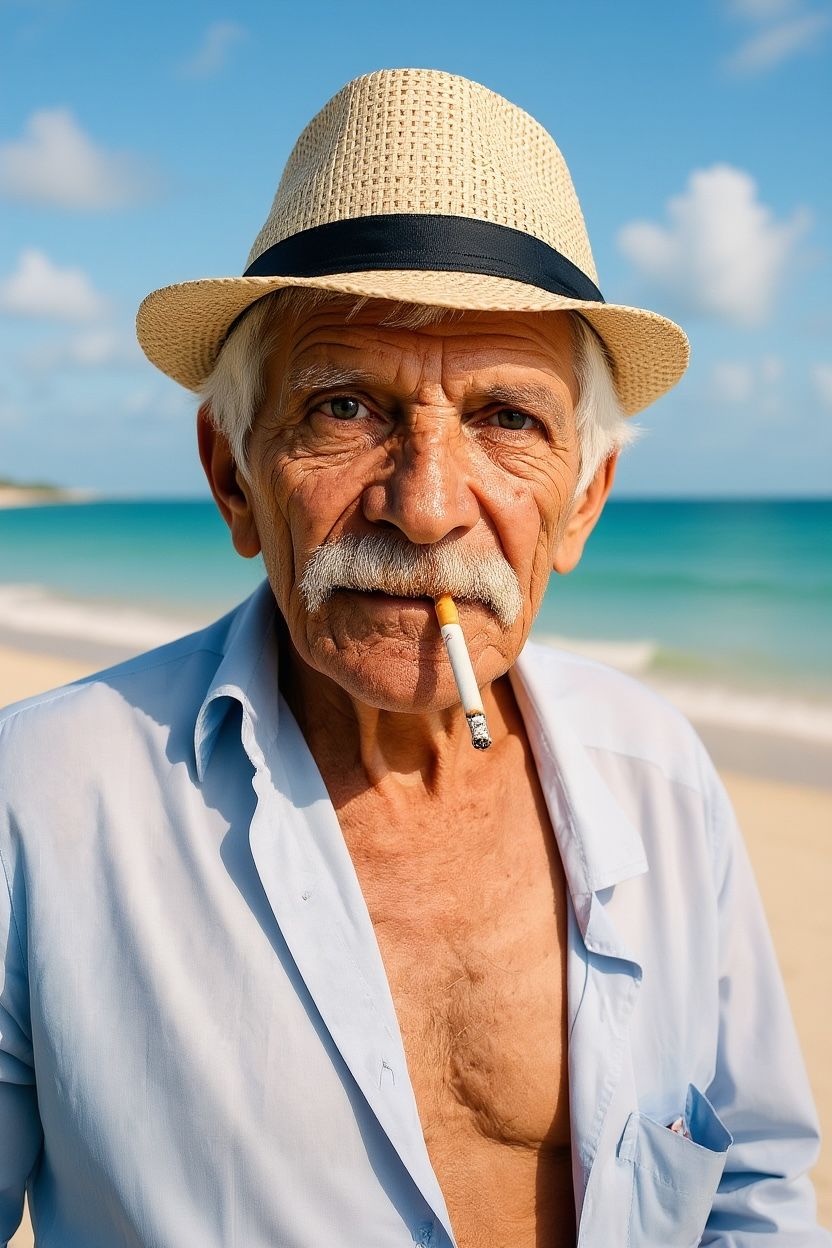 Output image (precise prompt): Background changed to beach, subject position preserved
