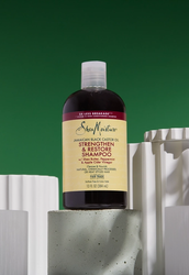 A bottle of SheaMoisture Jamaican Black Castor Oil Strengthen and Restore Shampoo