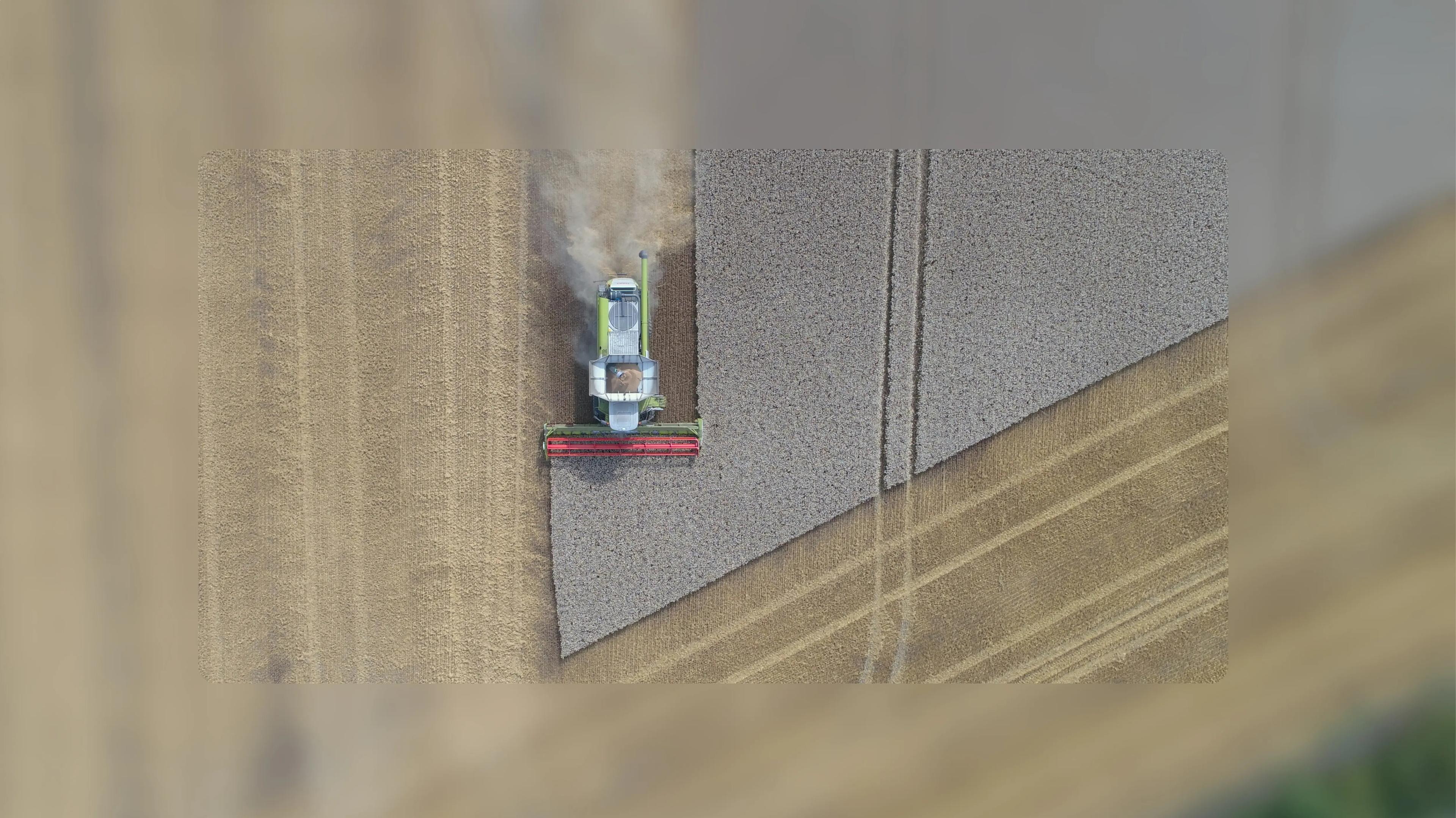 Drone shot of wheat field harvest - Why First-Mile Visibility is Key to Securing Soft Commodities Supply Chains