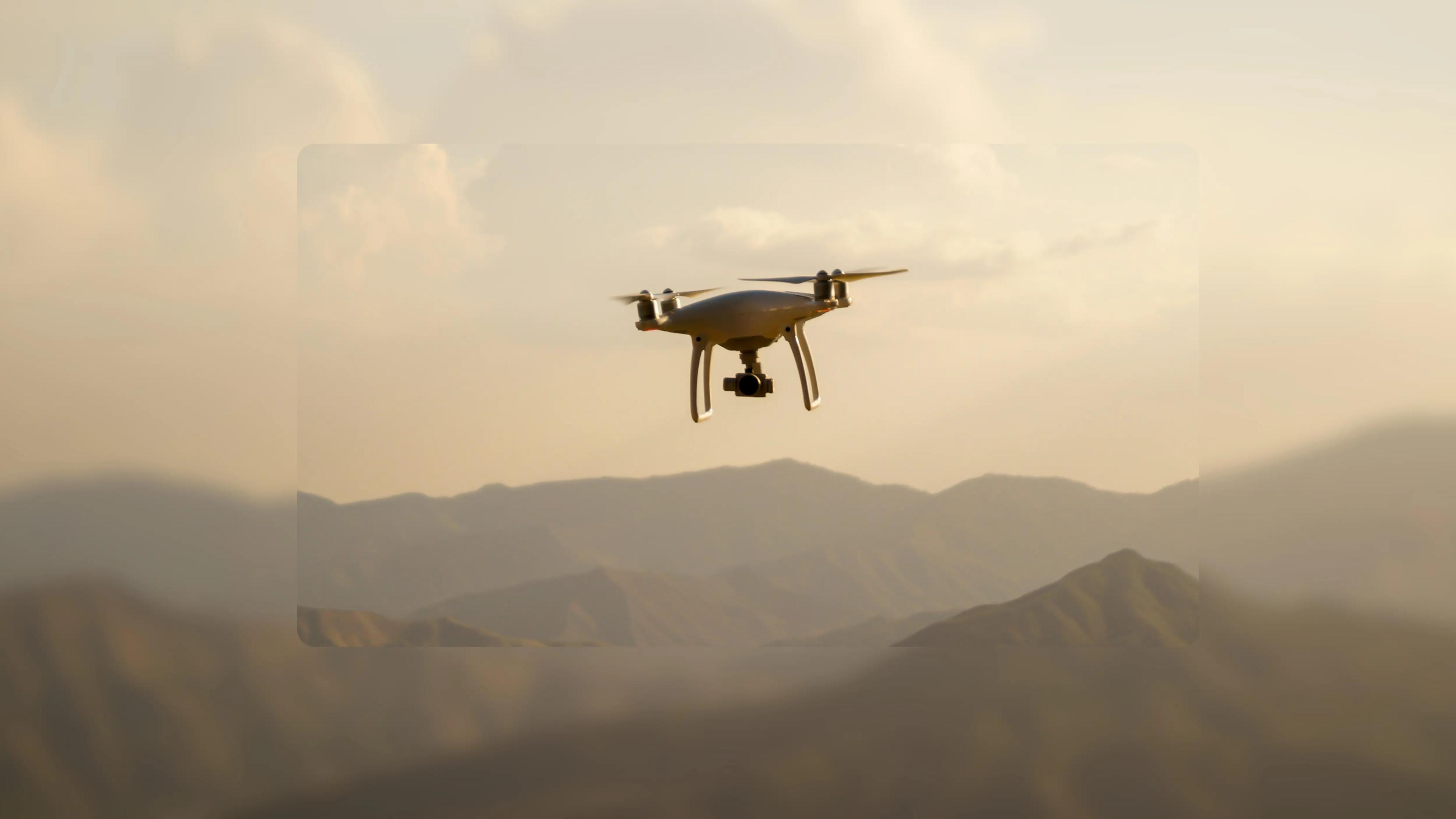 Drone flying over fields
