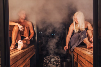Two people in a sauna