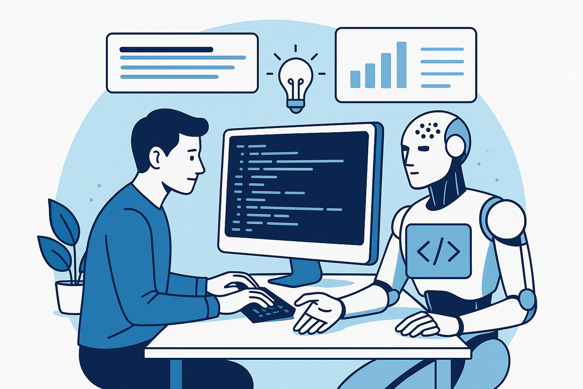 Human and machine interacting. 