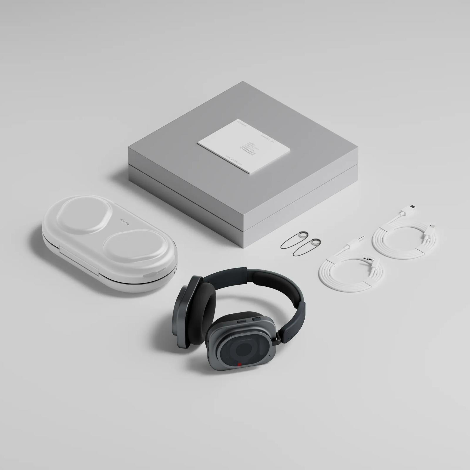 Nothing Headphone (1) Pro with its hardshell case and accessories laid out