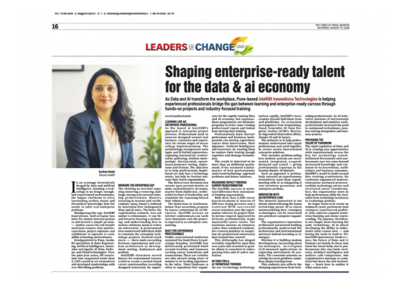 IntelliBI Innovations Technologies featured in The Times of India – Shaping enterprise-ready talent for the data and AI economy