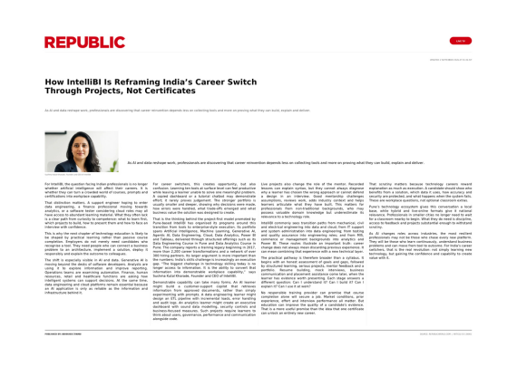 IntelliBI Innovations Technologies featured in Republic – How IntelliBI is reframing India's career switch through projects