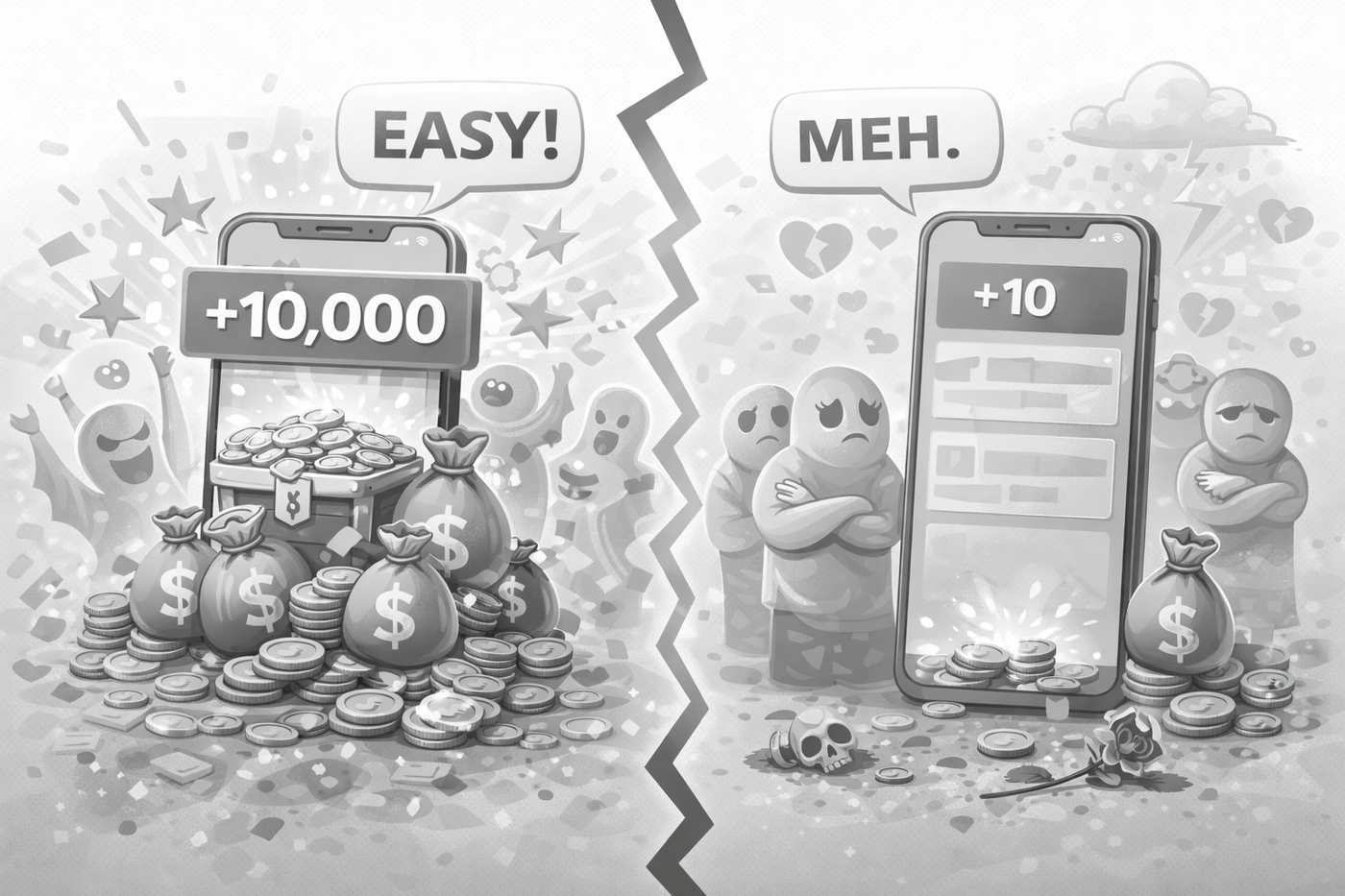 Contrasting rewards in a mobile app