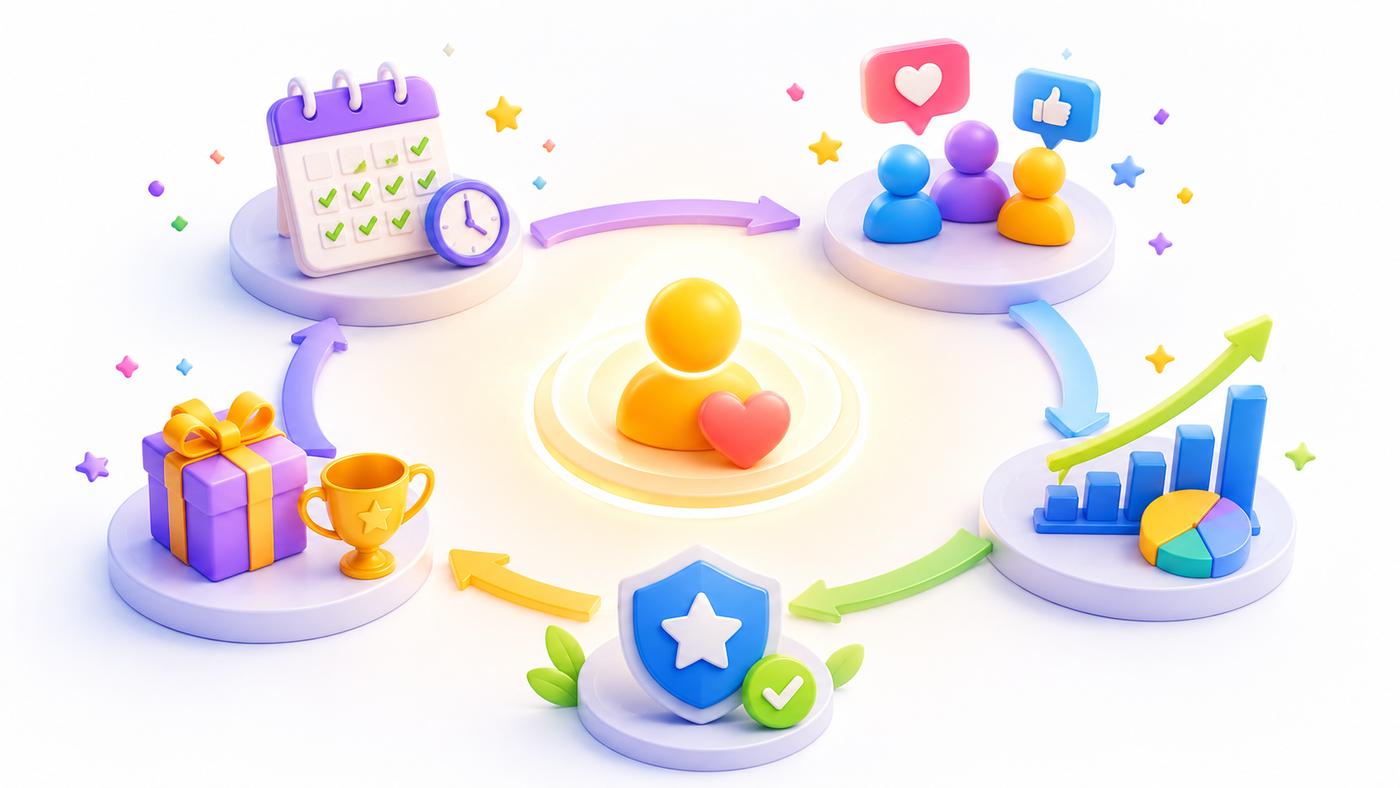 Reward loop showing retention, community, growth, and recurring engagement.