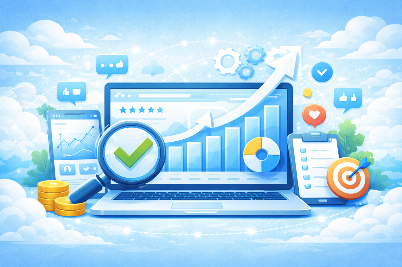 Marketing analytics dashboard with growth charts and performance insights.