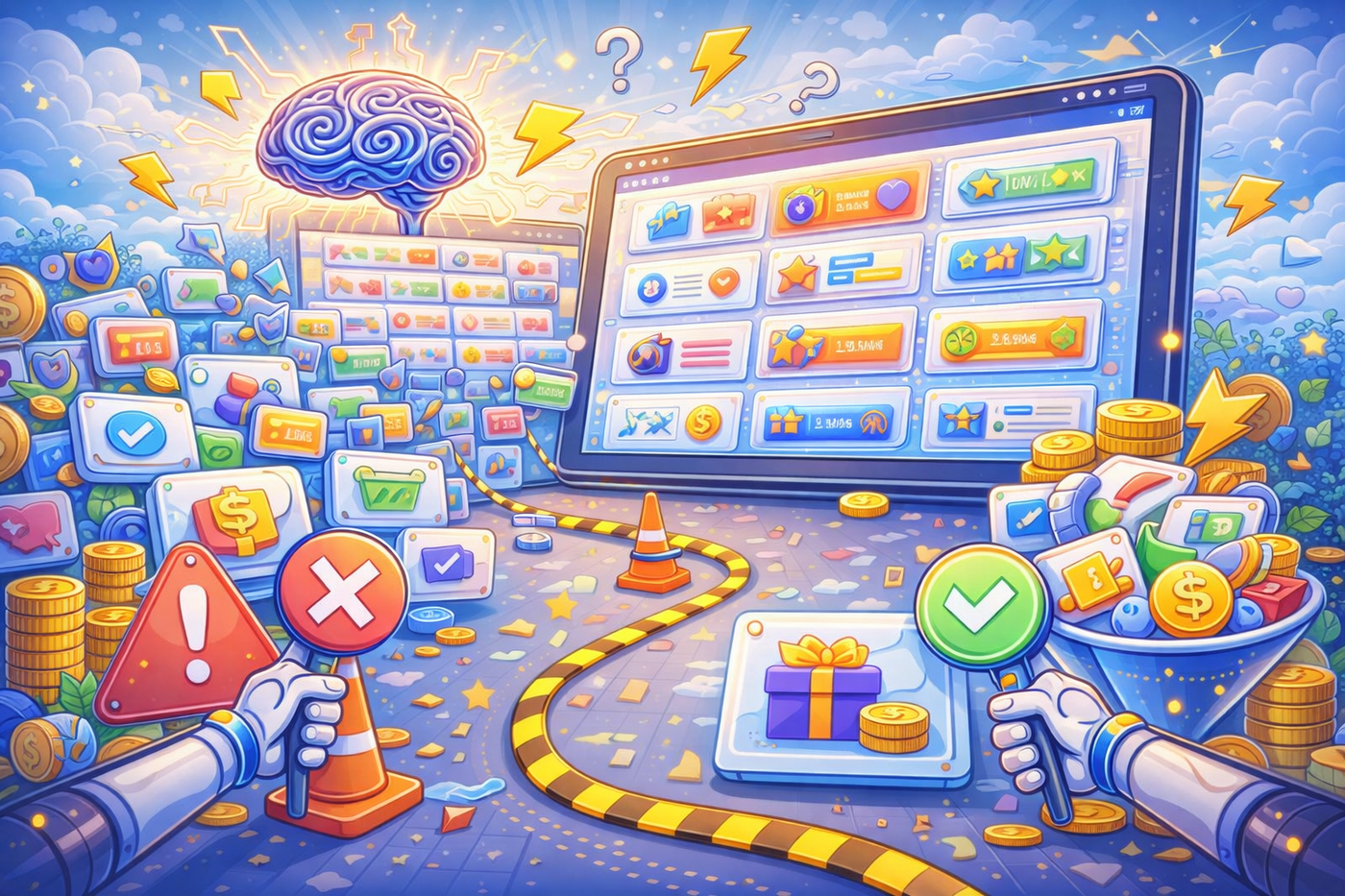 Chaotic vs organized offerwall showing decision overload and guided choice