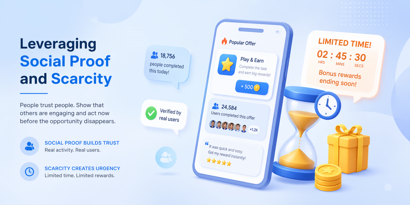 Offer app showing social proof, rewards, and timer