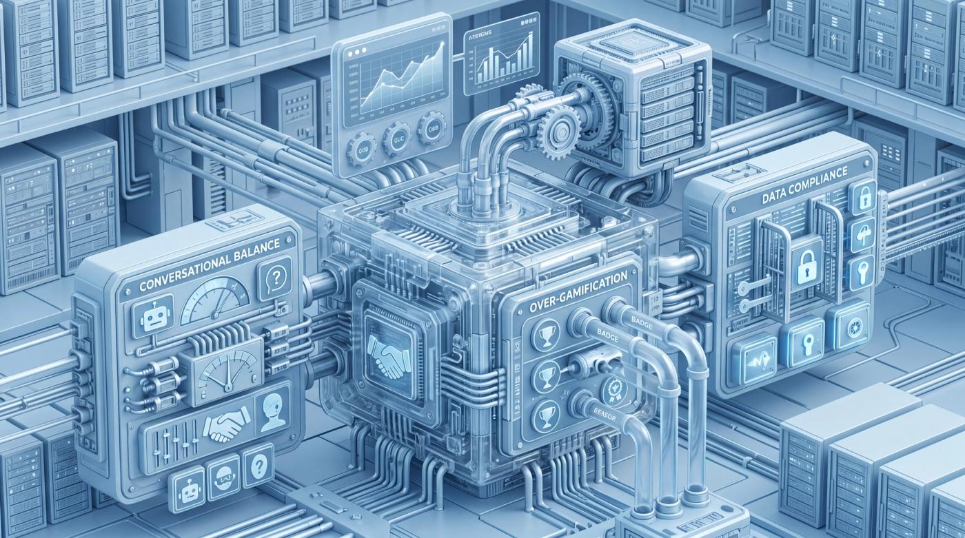  A diagram of a system for managing data compliance, conversational tone, and game mechanics.