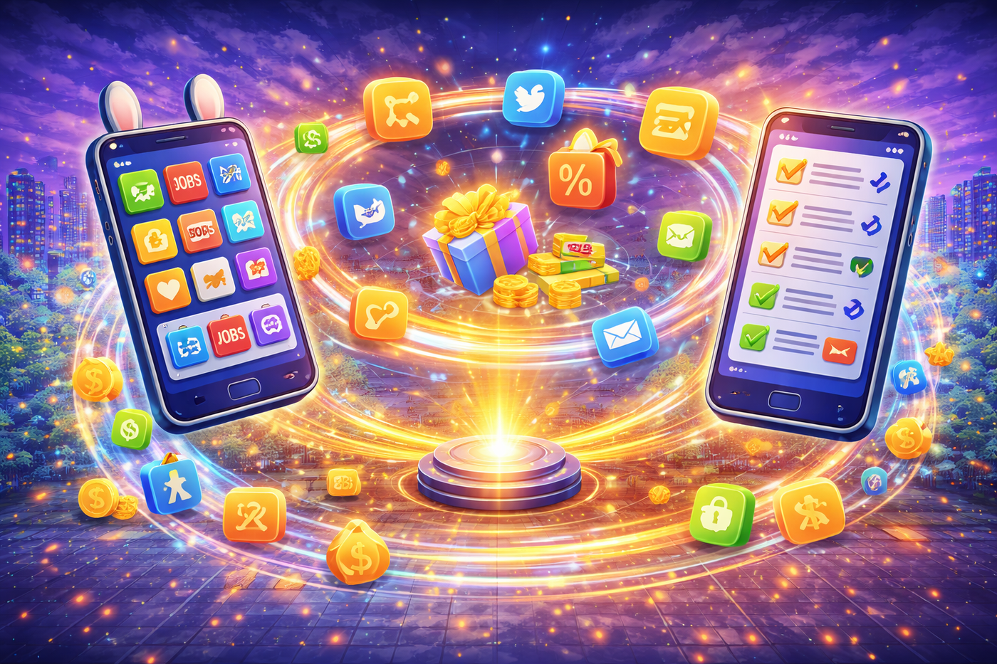 Connected apps and offers forming a unified ecosystem with rewards and interactions