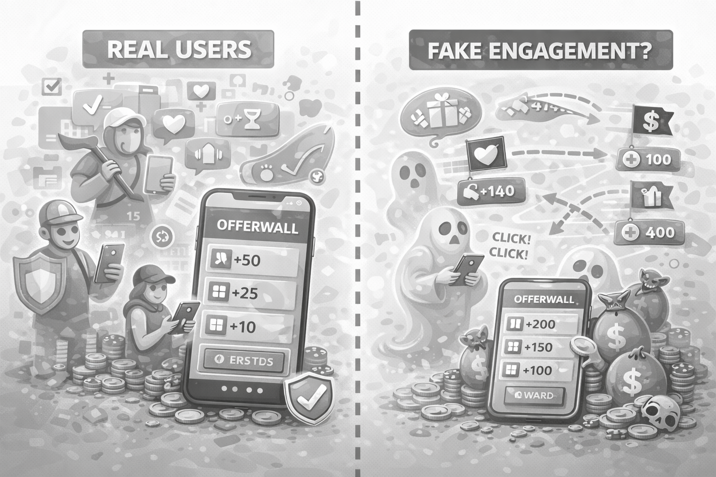 Real users vs fake engagement in offerwalls